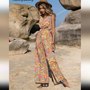 Vibrant Floral Jumpsuit in Pink and Orange
